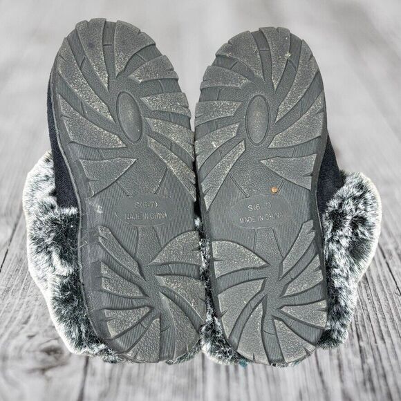 Jessica Simpson Black Fabric Faux Fur Super Soft Mule Slippers Womens Size 6-7 - Picture 8 of 11